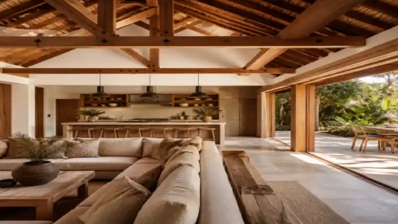 How Wood Beams Transform Open-Plan Tropical Interiors